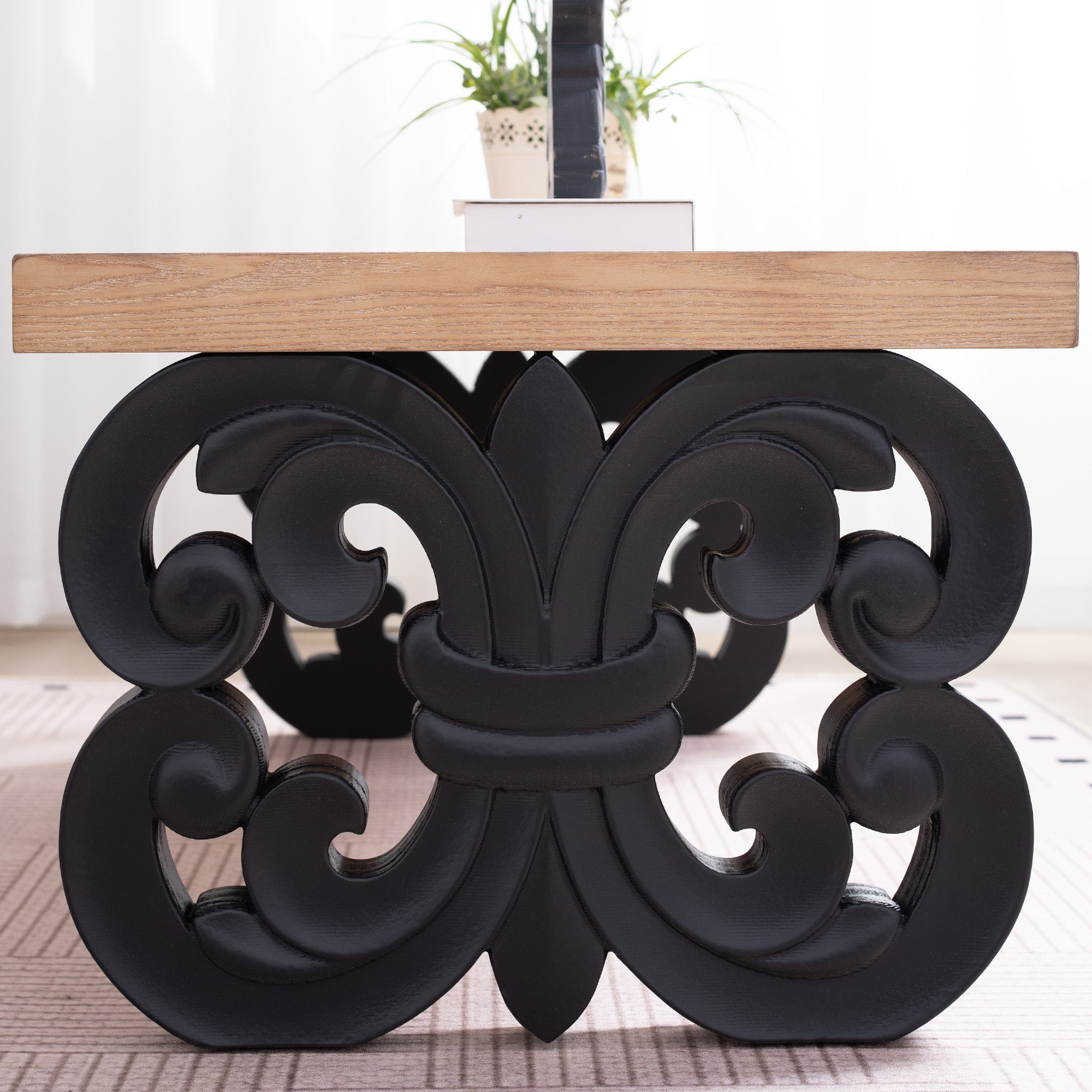 Black Scroll Base Coffee Table