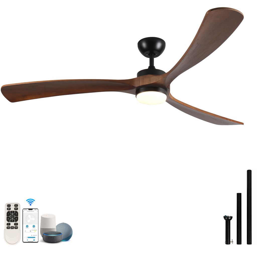 72 Inch Solid Wood Ceiling Fan with Lights and Remote Control