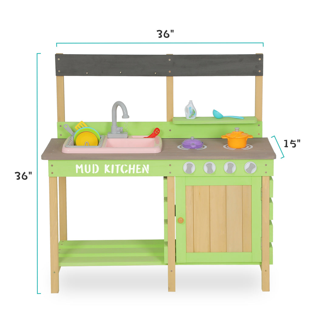 Kids Play Kitchen - Wood Mud Kitchen with Water Play Set