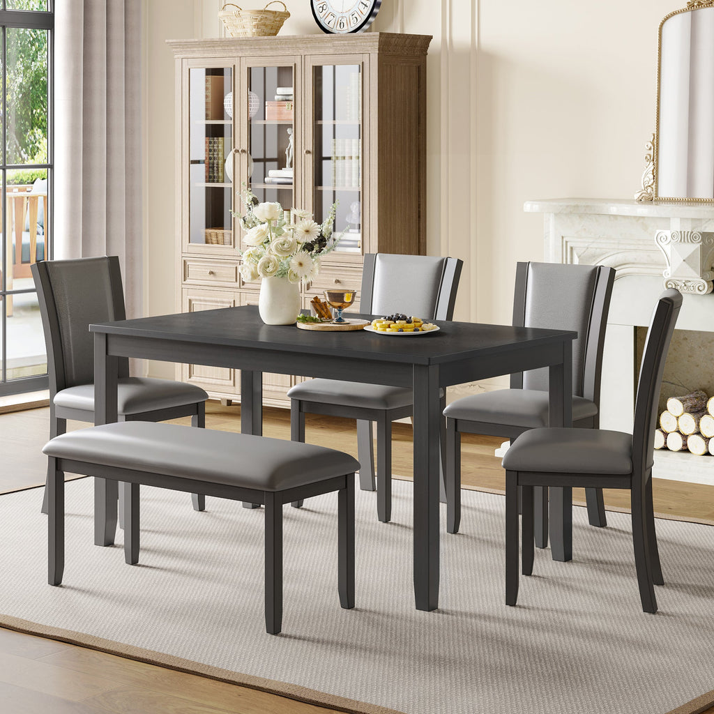 6-Piece Dining Table Set with Bench and Chairs