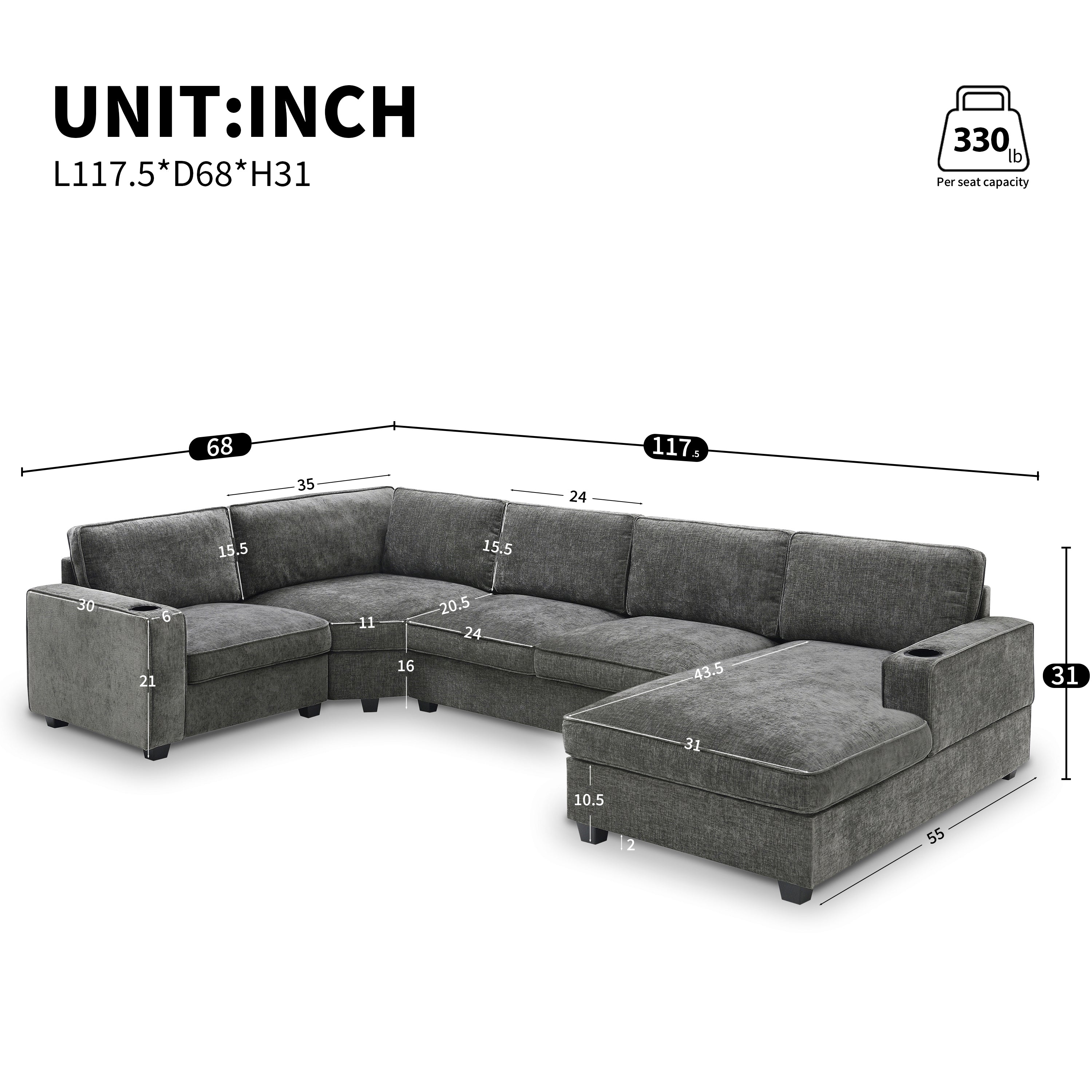 117.5" U-Shaped Sectional Sofa