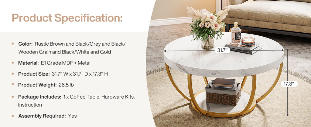 Modern Round Coffee Table - 31.7" 2 Tier Design