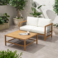 2-Piece Acacia Wood Outdoor Loveseat Set