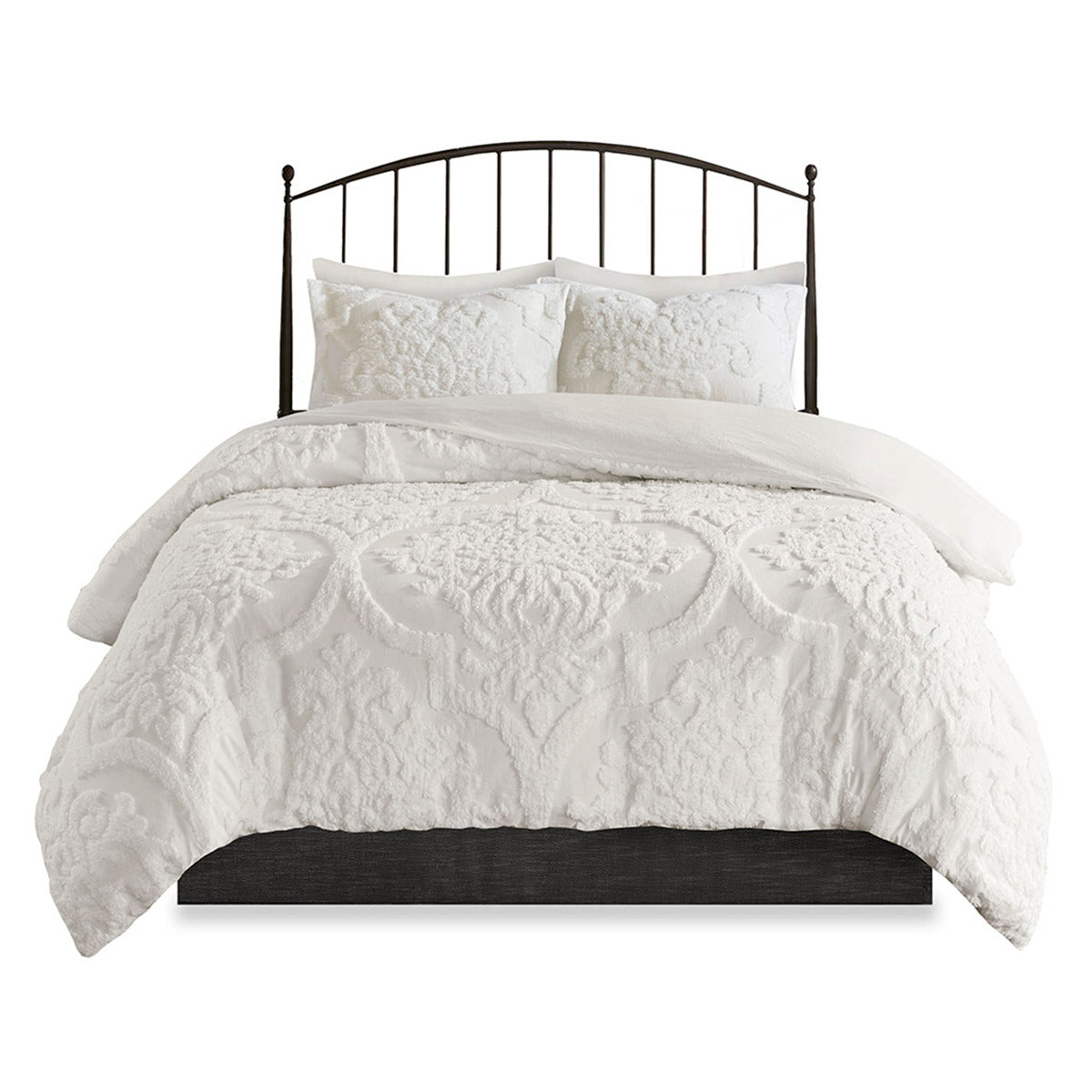 3 Piece Tufted Cotton Chenille Damask Comforter Set