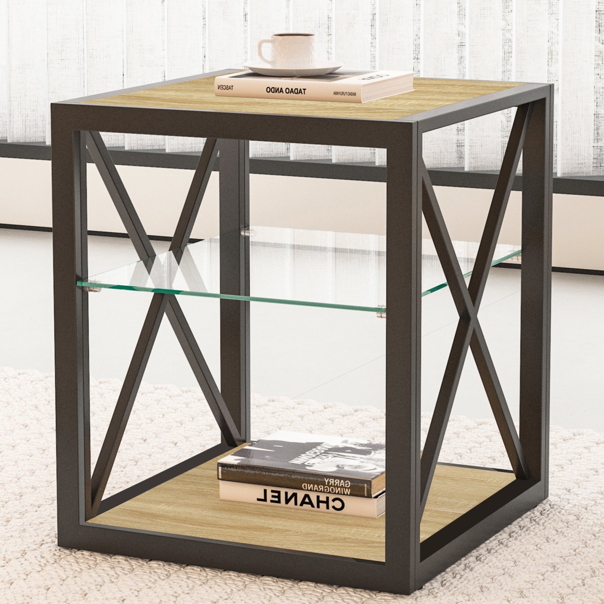 Set of 2 Modern End Table Nightstand for Bedroom & Living Room