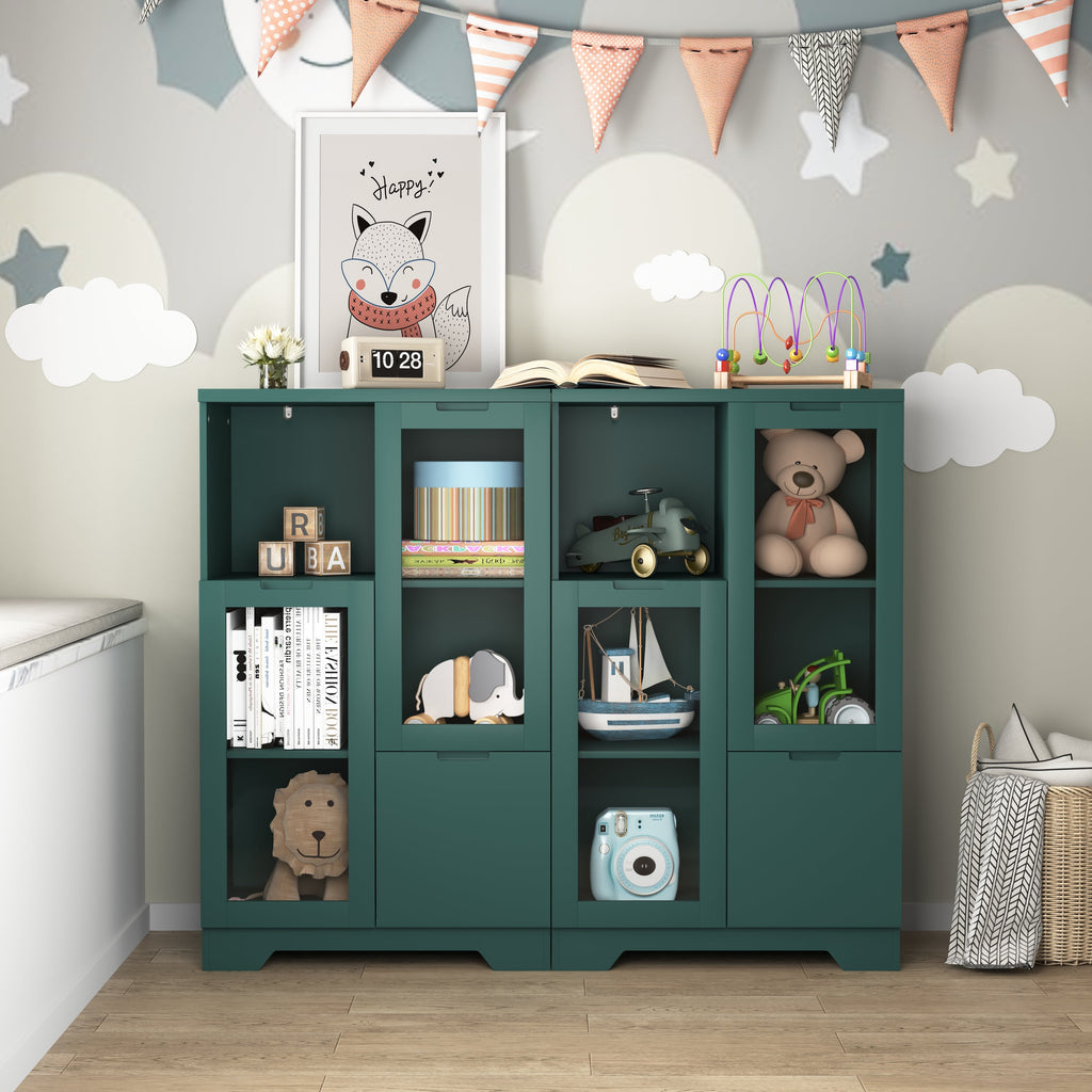 MDF Painted Cabinet with Glass Doors and Drawer