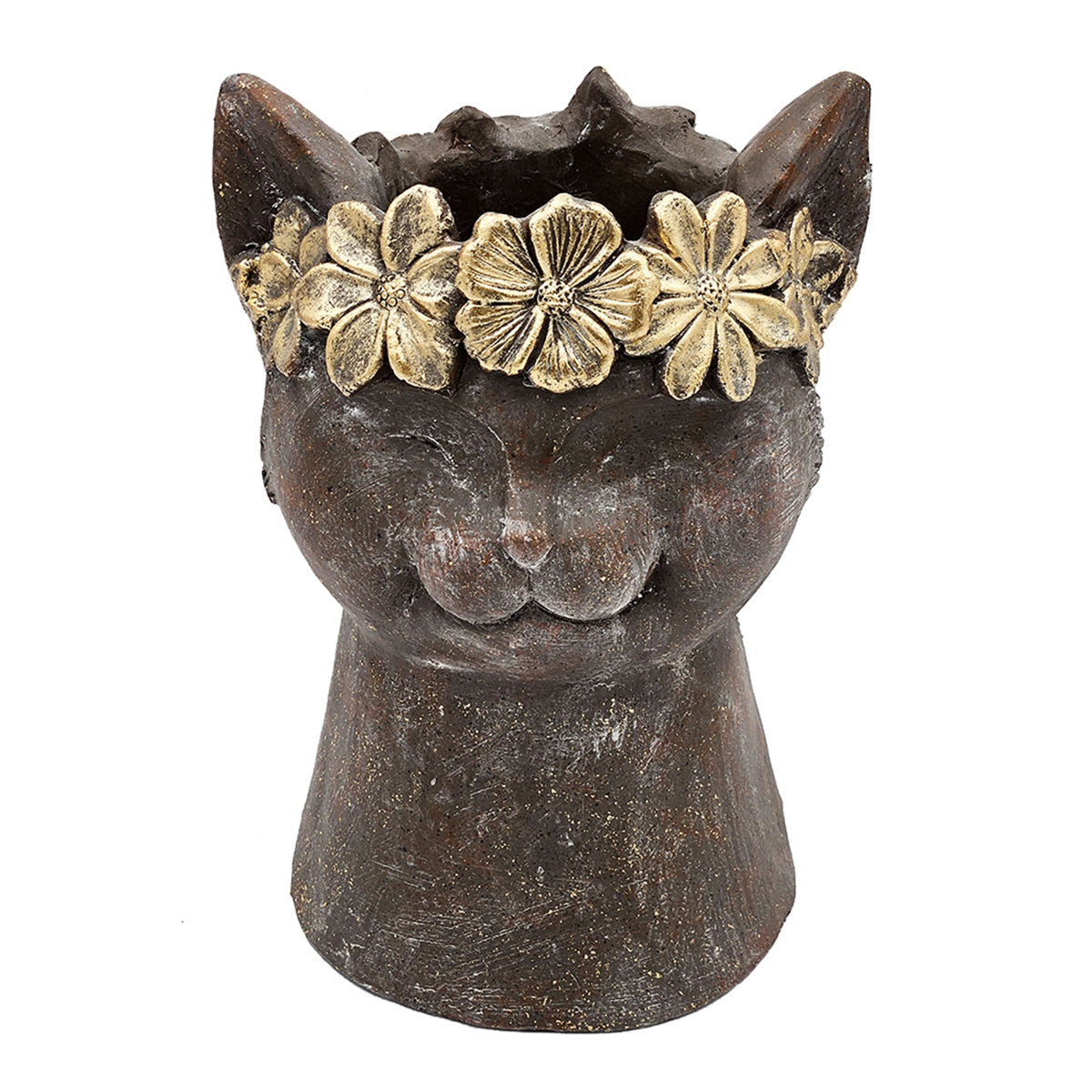 8.5x7.7x12.4" Magnesium Cat Statue Planter with Textured