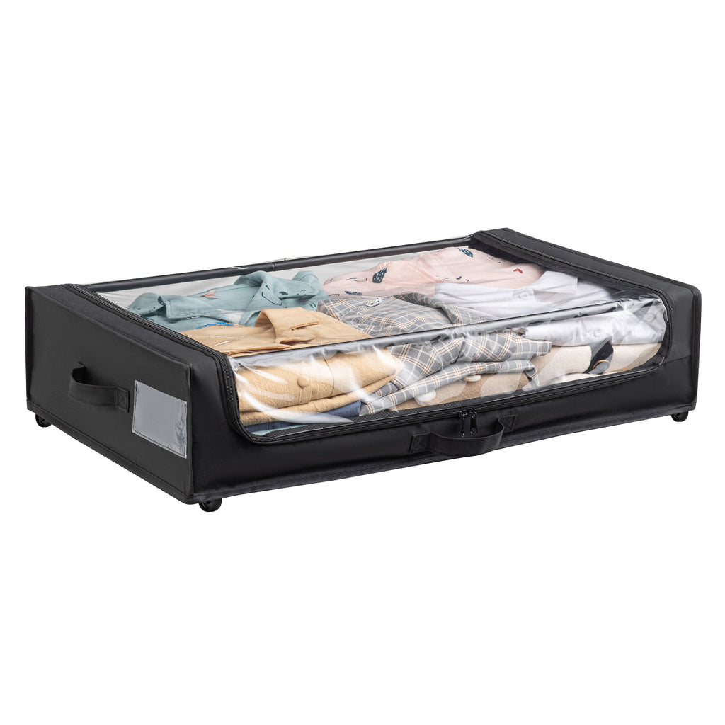 Set of 2 Under-Bed Rolling Storage Containers with Transparent Cover