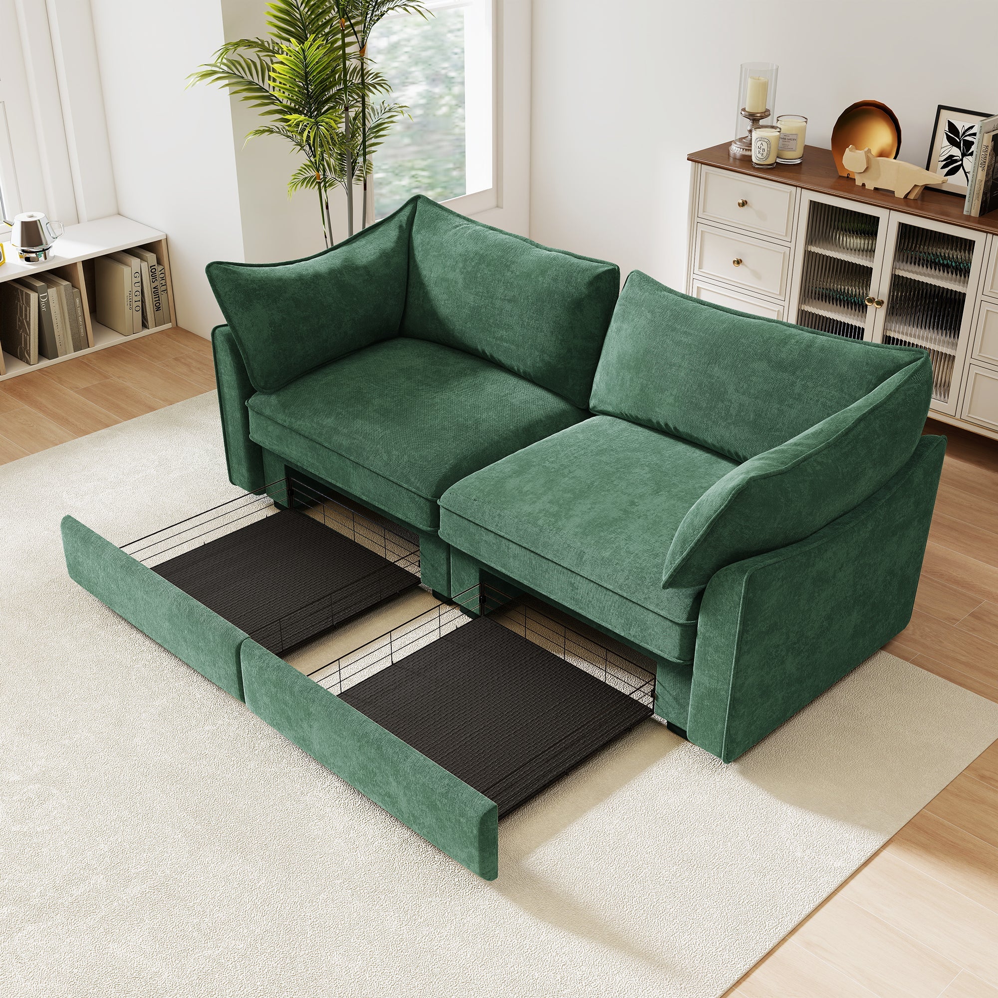 2 Seater Sofa With Pull Out Storage Drawers