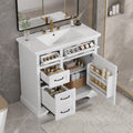 36-Inch Bathroom Vanity with Ceramic Sink Top, 4 Drawers and 1 Soft-Close Door
