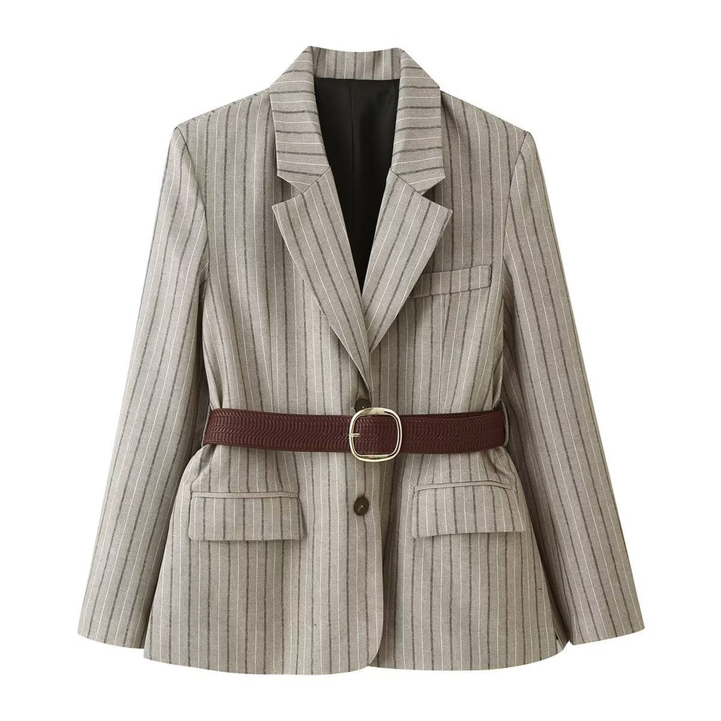 Fashionable Herringbone Blazer With A Belt
