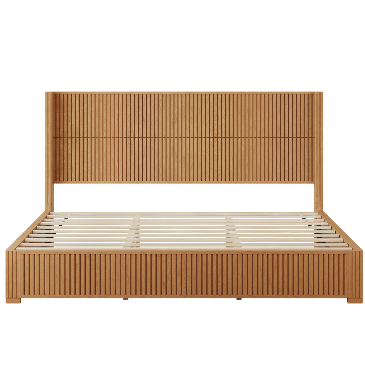 Solid Wood Platform Bed Frame with Headboard - King Size