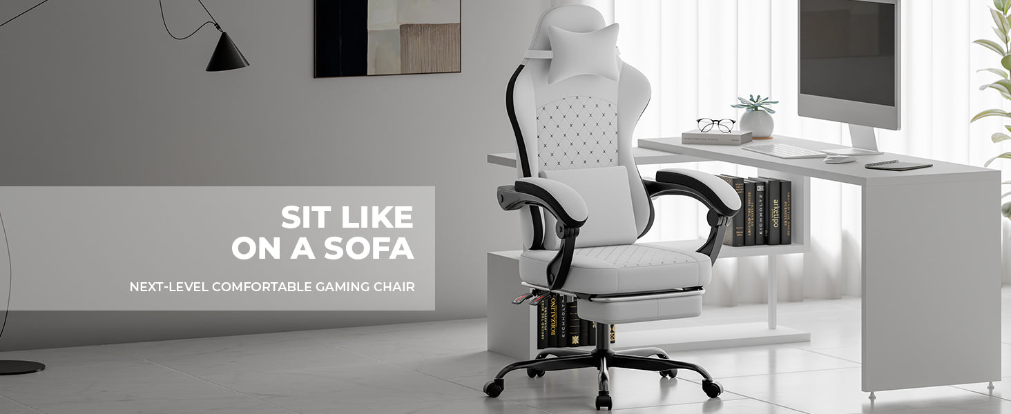 Ergonomic Gaming Chair with Massage, Footrest, and Lumbar Support