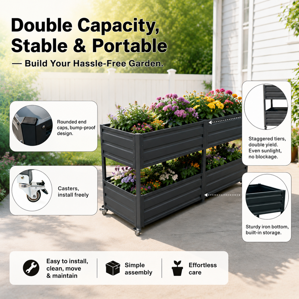 Dual Tier Staggered Elevated Metal Raised Garden Bed