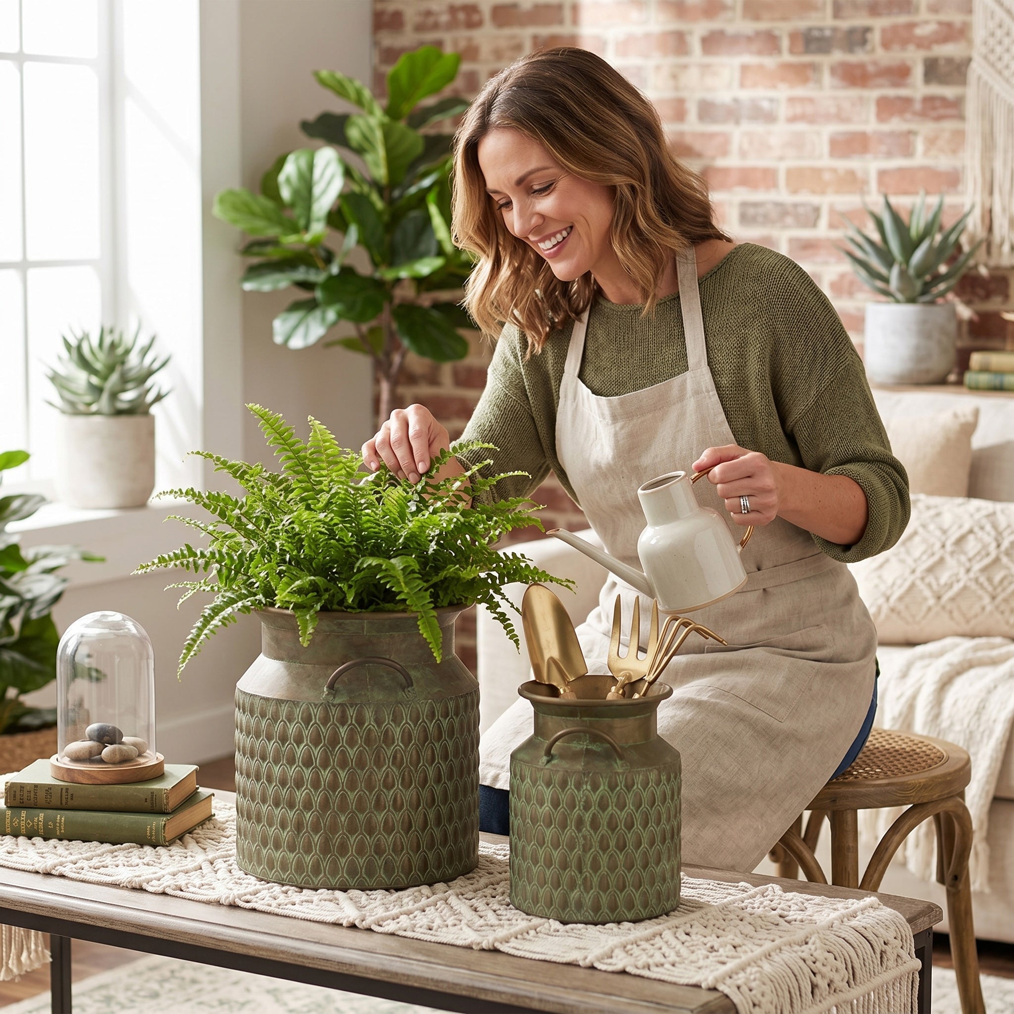 S/2 Iron Milk Jug Planters with Textured Finish