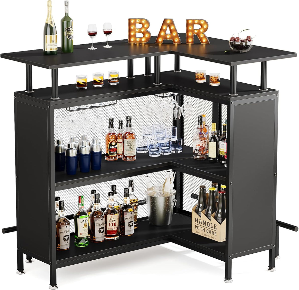 36” x 48” L-Shaped Home Bar Unit with Footrest
