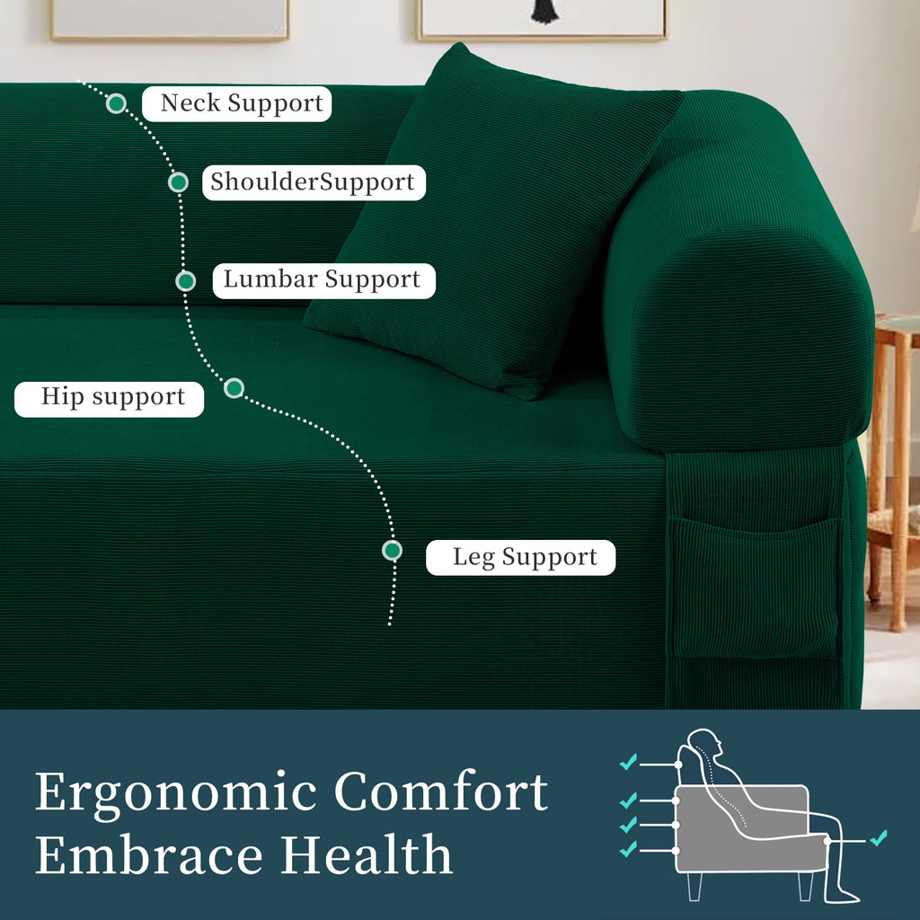 Spring Sofa with High-Quality Fabric, Pillows & Storage - Green