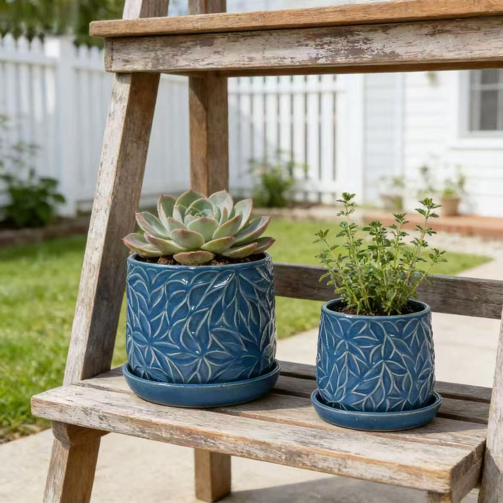 Handmade Ceramic Planter Set of 2, 6" & 8" Diameter, Deep