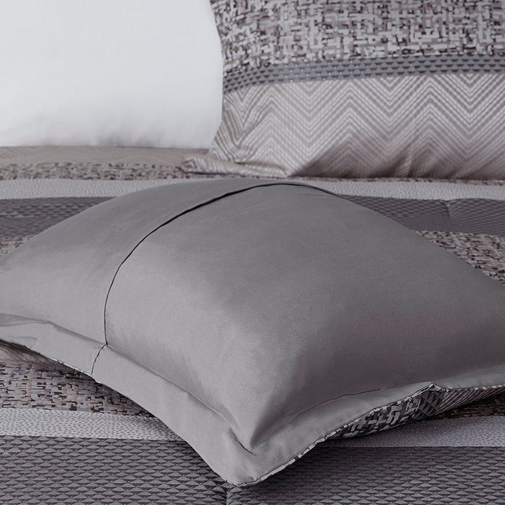 7 Piece Jacquard Comforter Set - Grey/Taupe - Queen