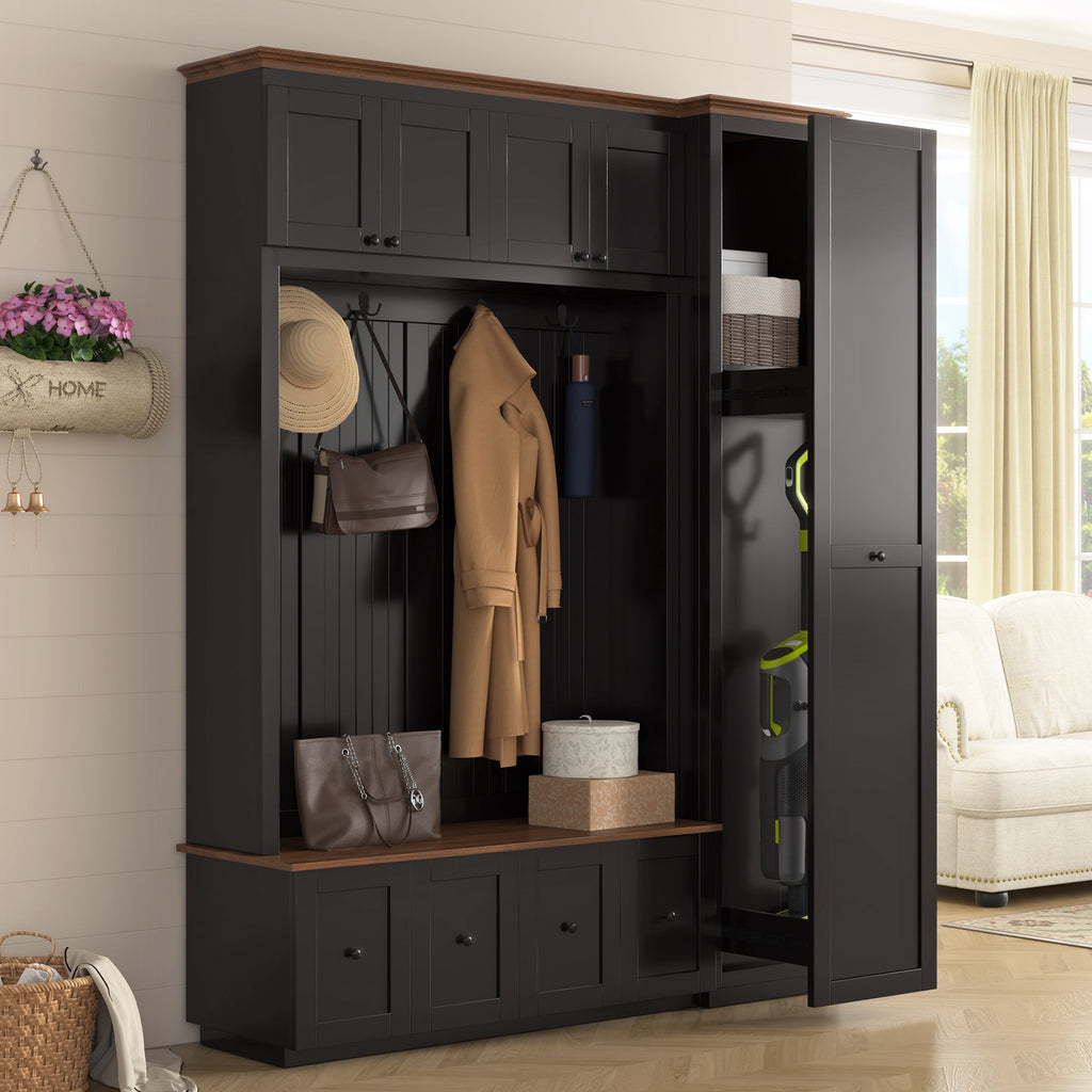 Vibe Haus 78.7"H Entryway Hall Tree with Storage Bench