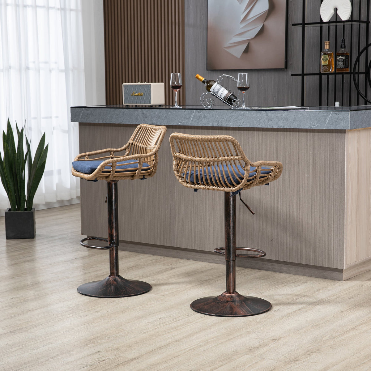 Modern Swivel Bar Stools Set of 2 Adjustable Counter Height Chairs