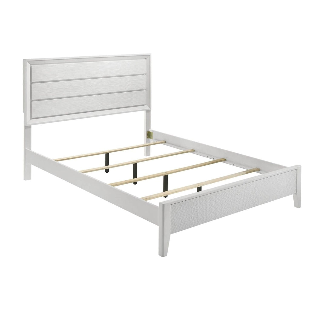 White King Size Bed 2x Nightstands Wave Texture Panel HB Bedroom Set