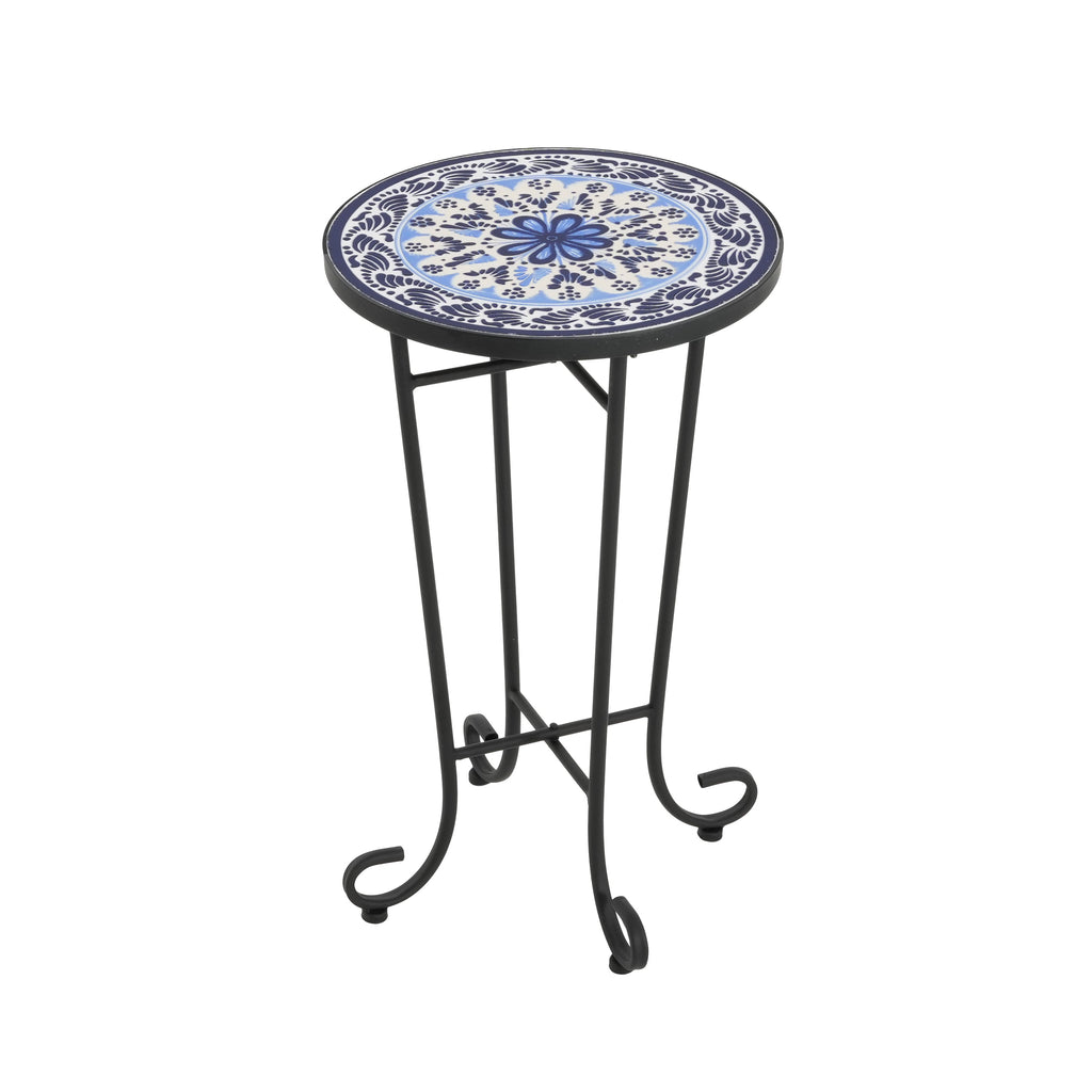 Patio Side Table, Blue + Black