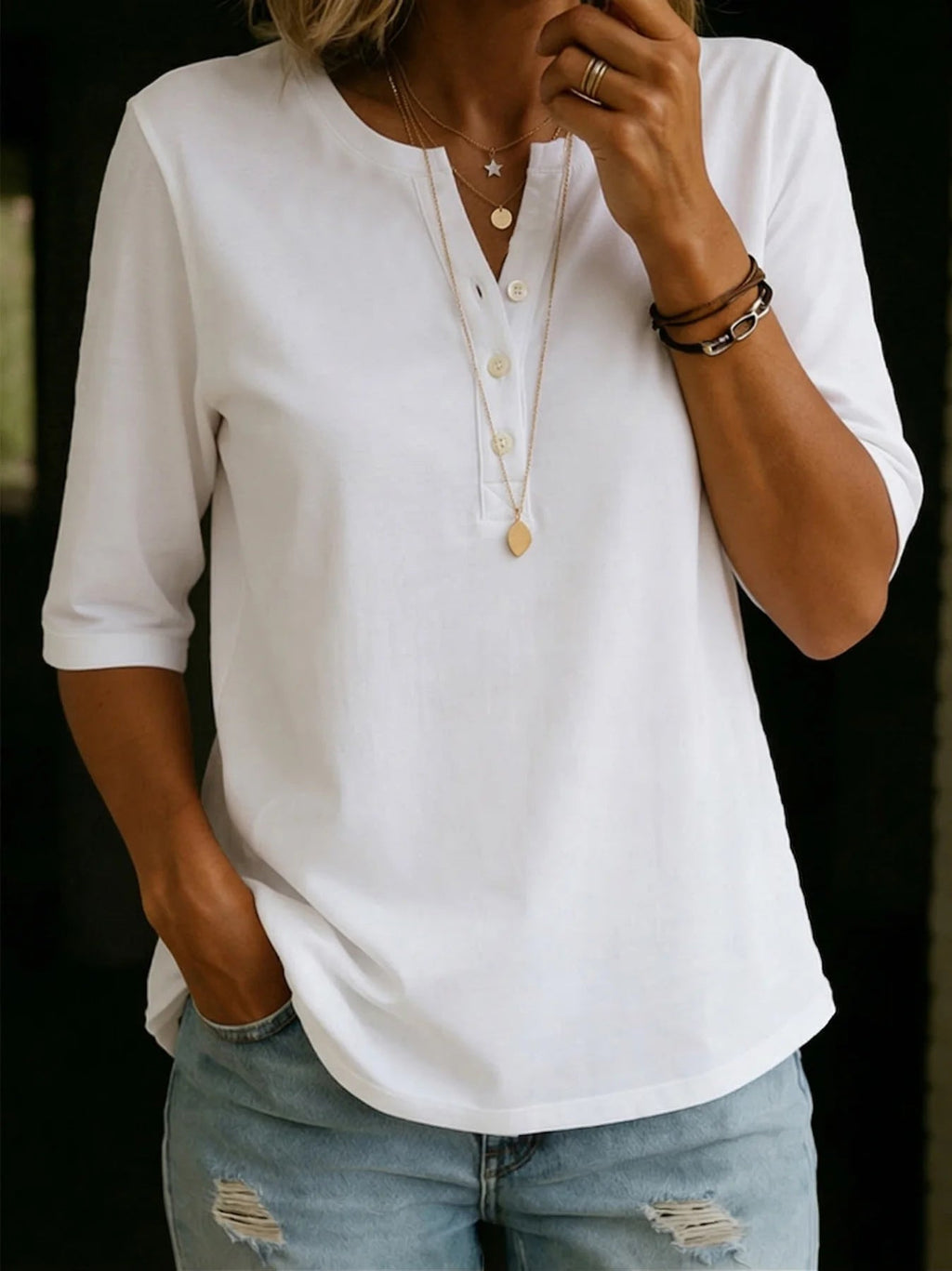 2026 Best Selling In Europe And The U.S Women's V Neck Button Down Short Sleeve Solid Color Casual T-Shirt Breathable And Comfortable, Suitable For A Variety Of Occasions
