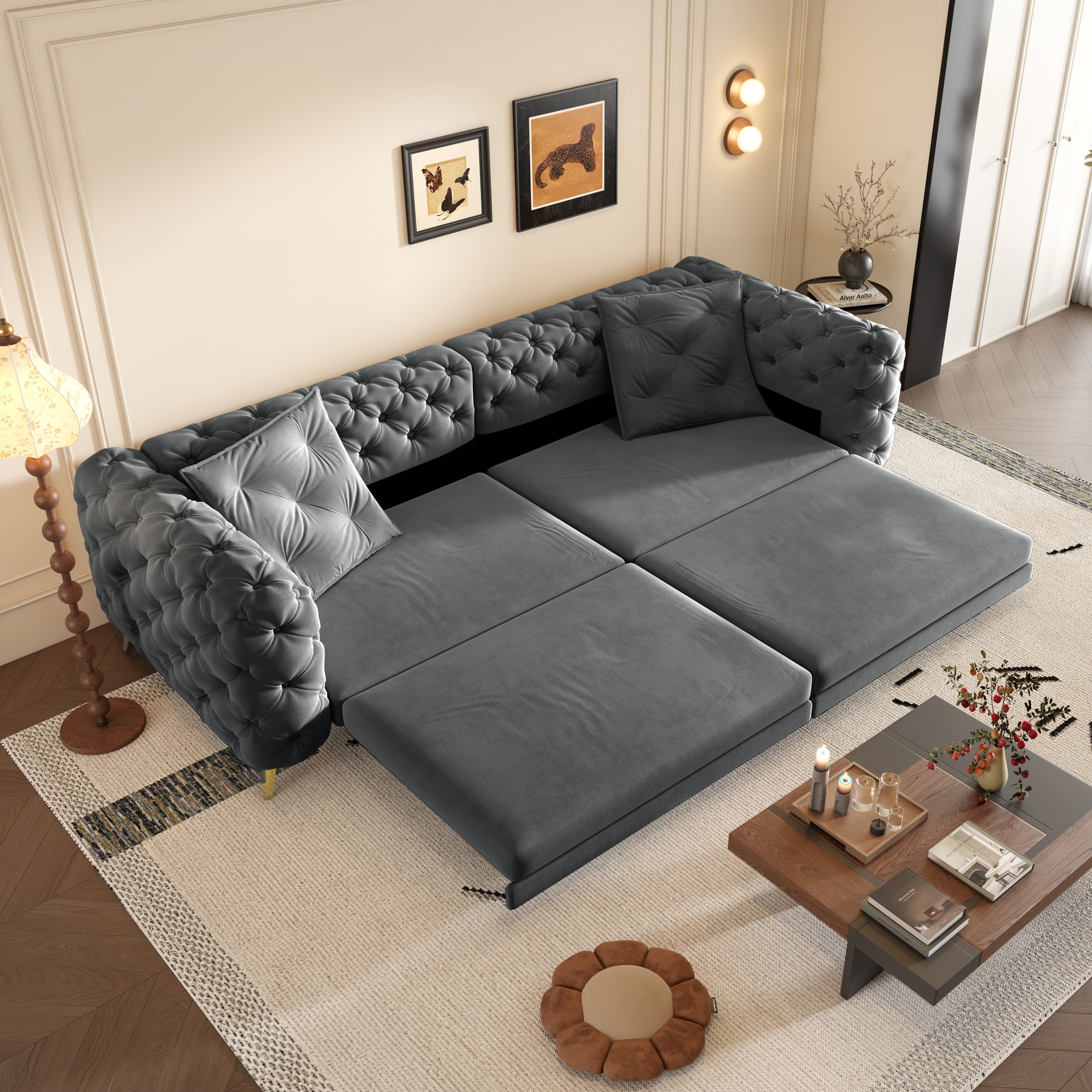 3-in-1 Convertible Sleeper Sofa with Movable Ottoman