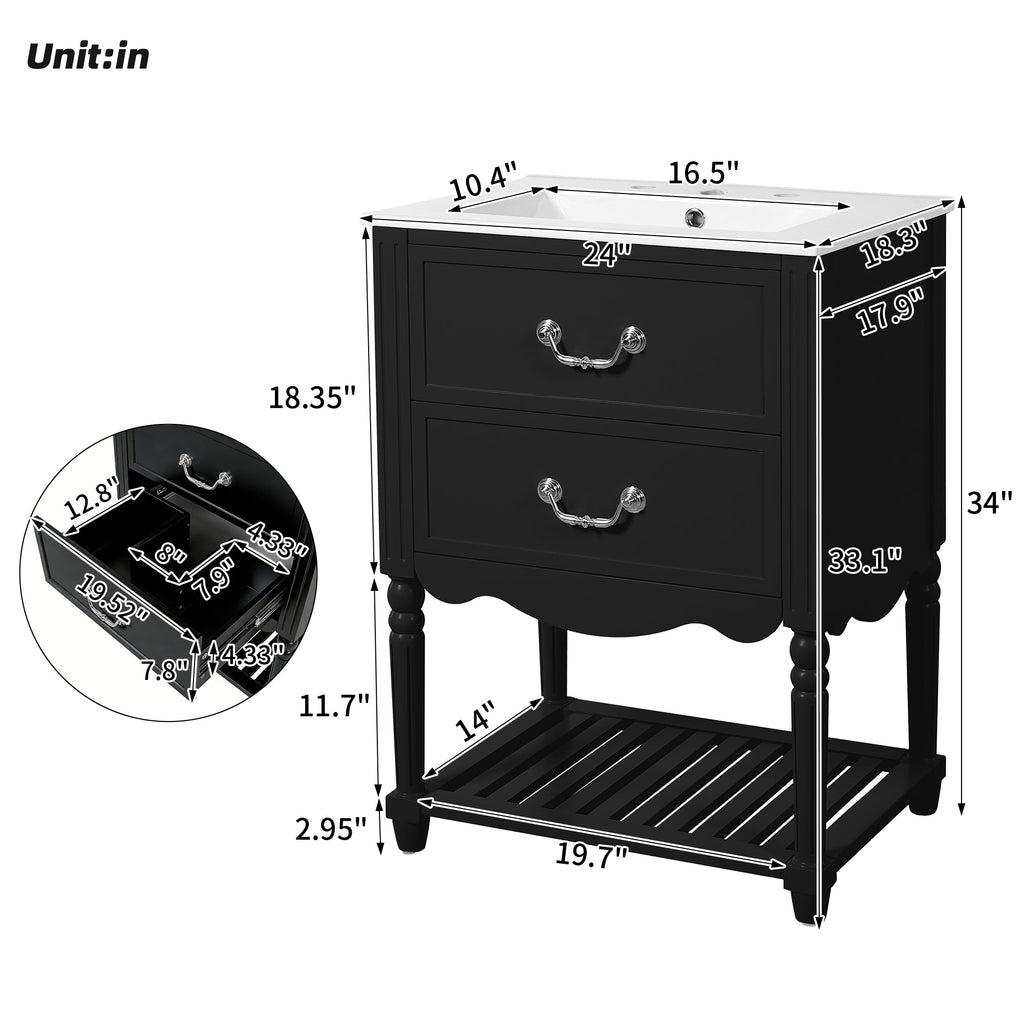24" Bathroom Vanity with Ceramic Sink