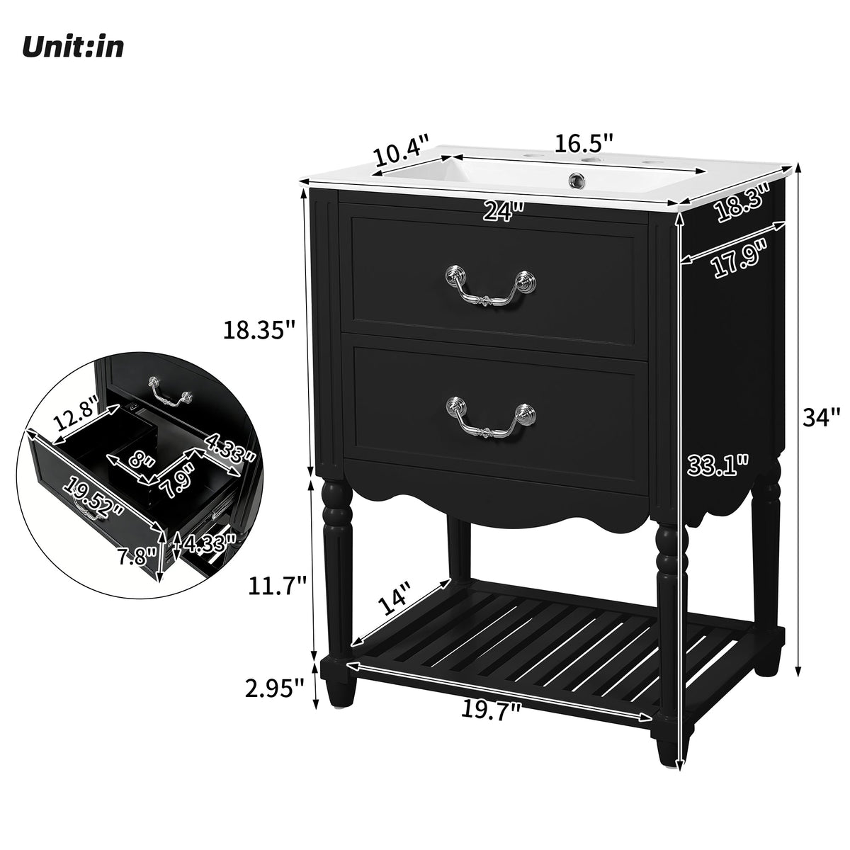 24" Bathroom Vanity with Ceramic Sink