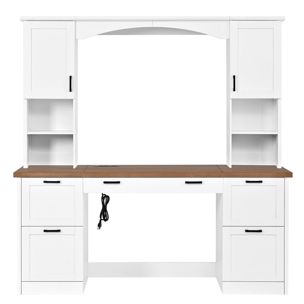 On-Trend Farmhouse Arched Computer Desk with Hutch