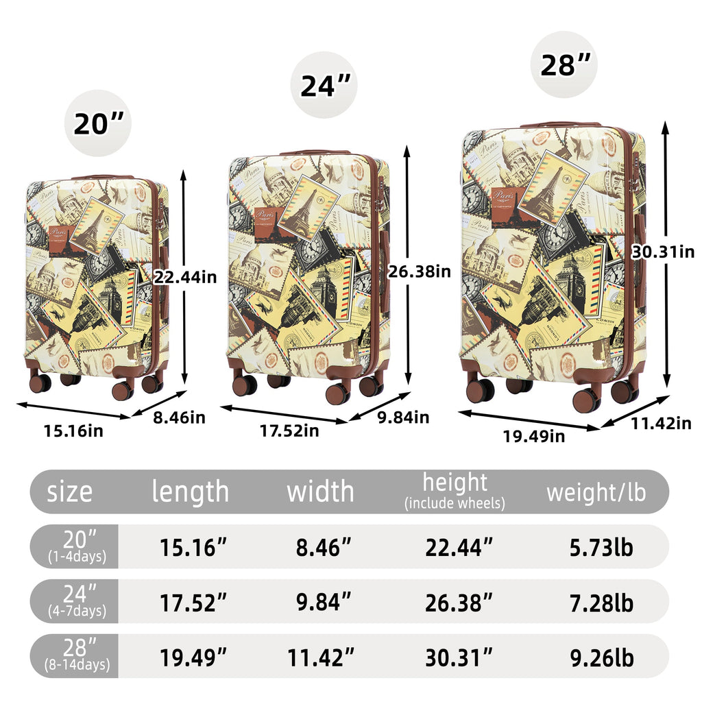 3-Piece PC Spinner Wheel Luggage Set (City Stamps)