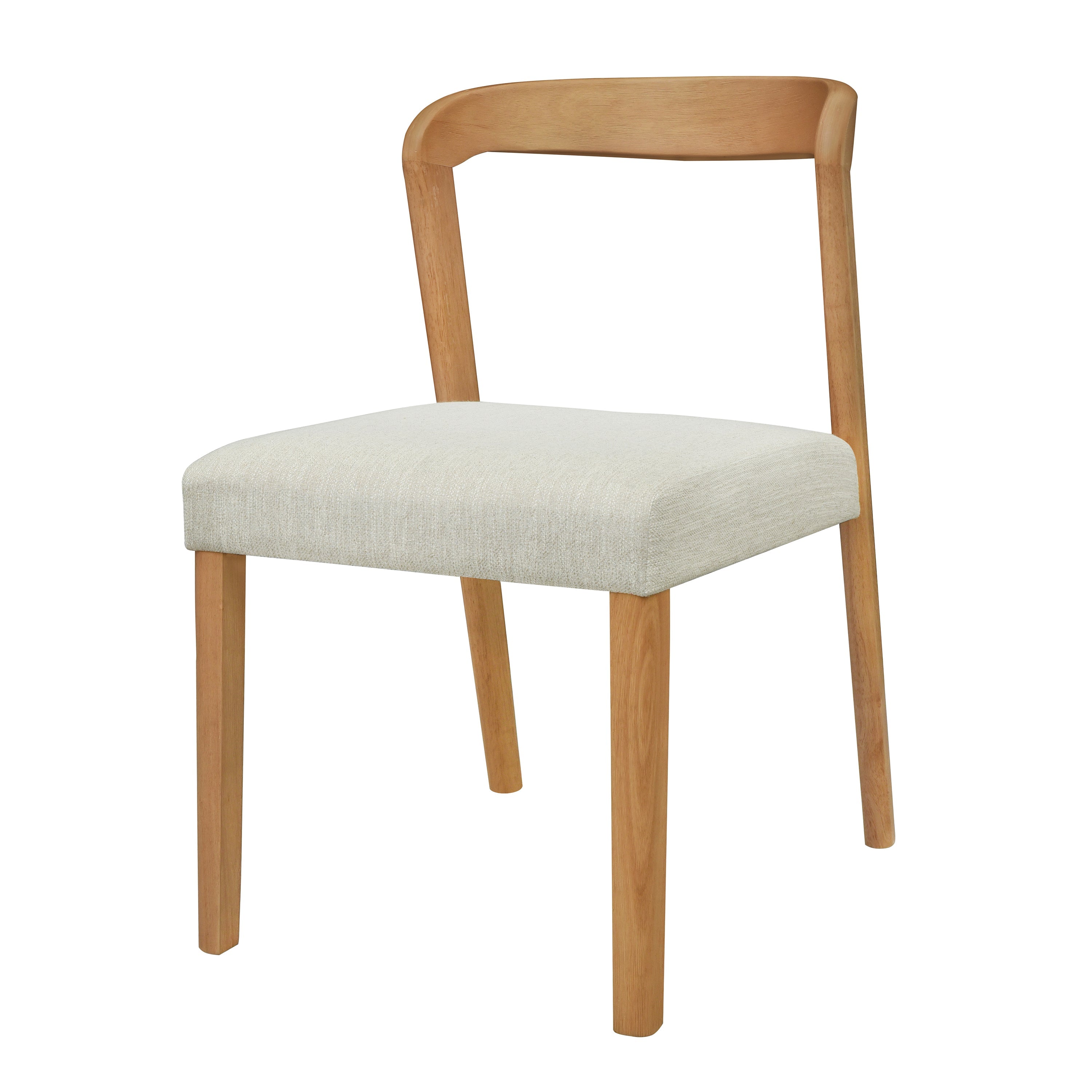 Solid Rubber Wood Dining Chairs (Natural Oak+Beige) - Set of 2