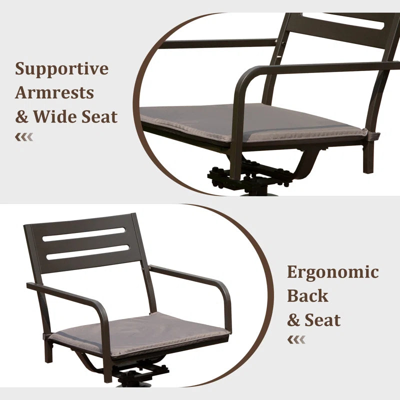 Set of 2 Powder-Coated Steel 360° Swivel Outdoor Dining Chairs