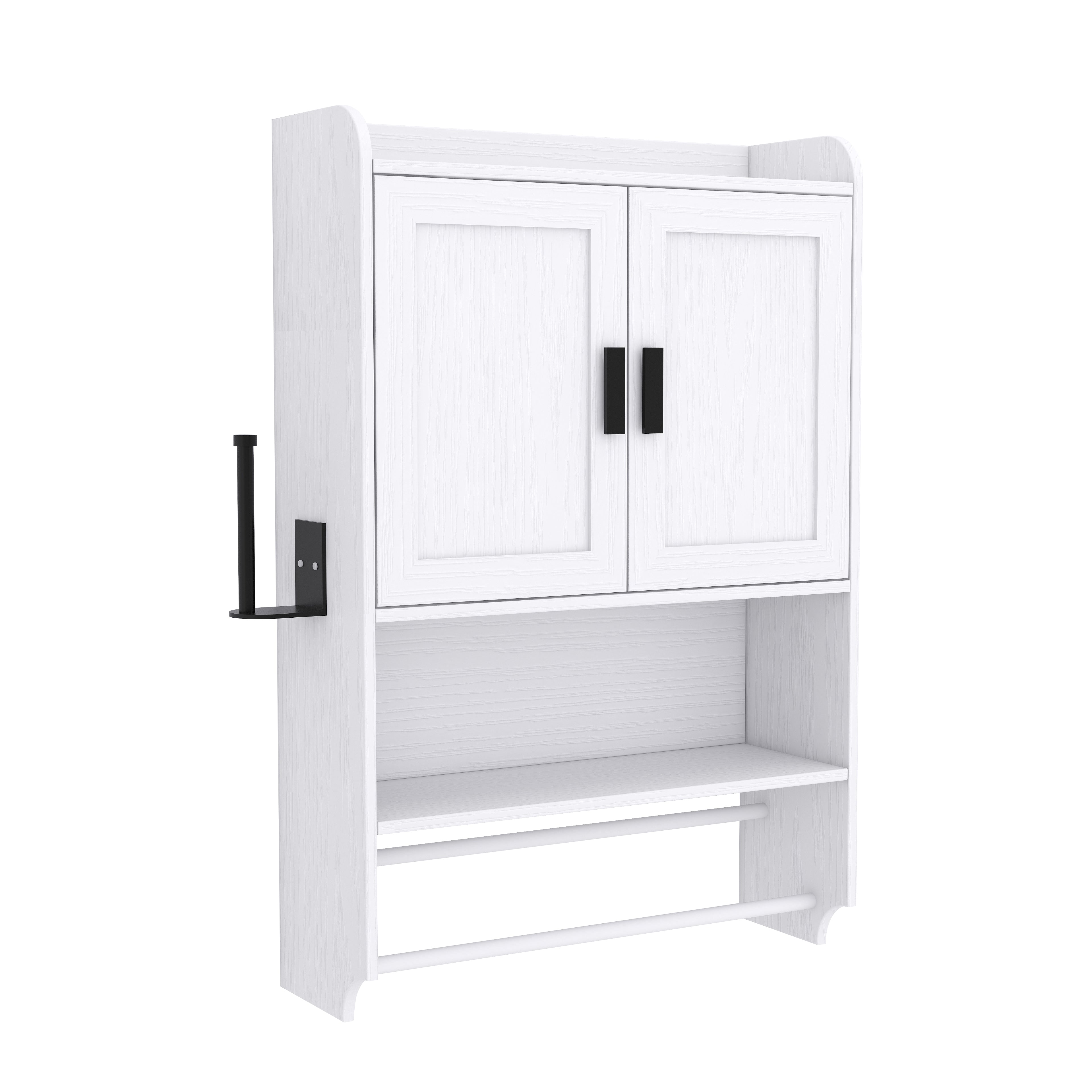 Bathroom Wall Cabinet with Doors, Adjustable Shelf, Towel Bar and Paper Holder