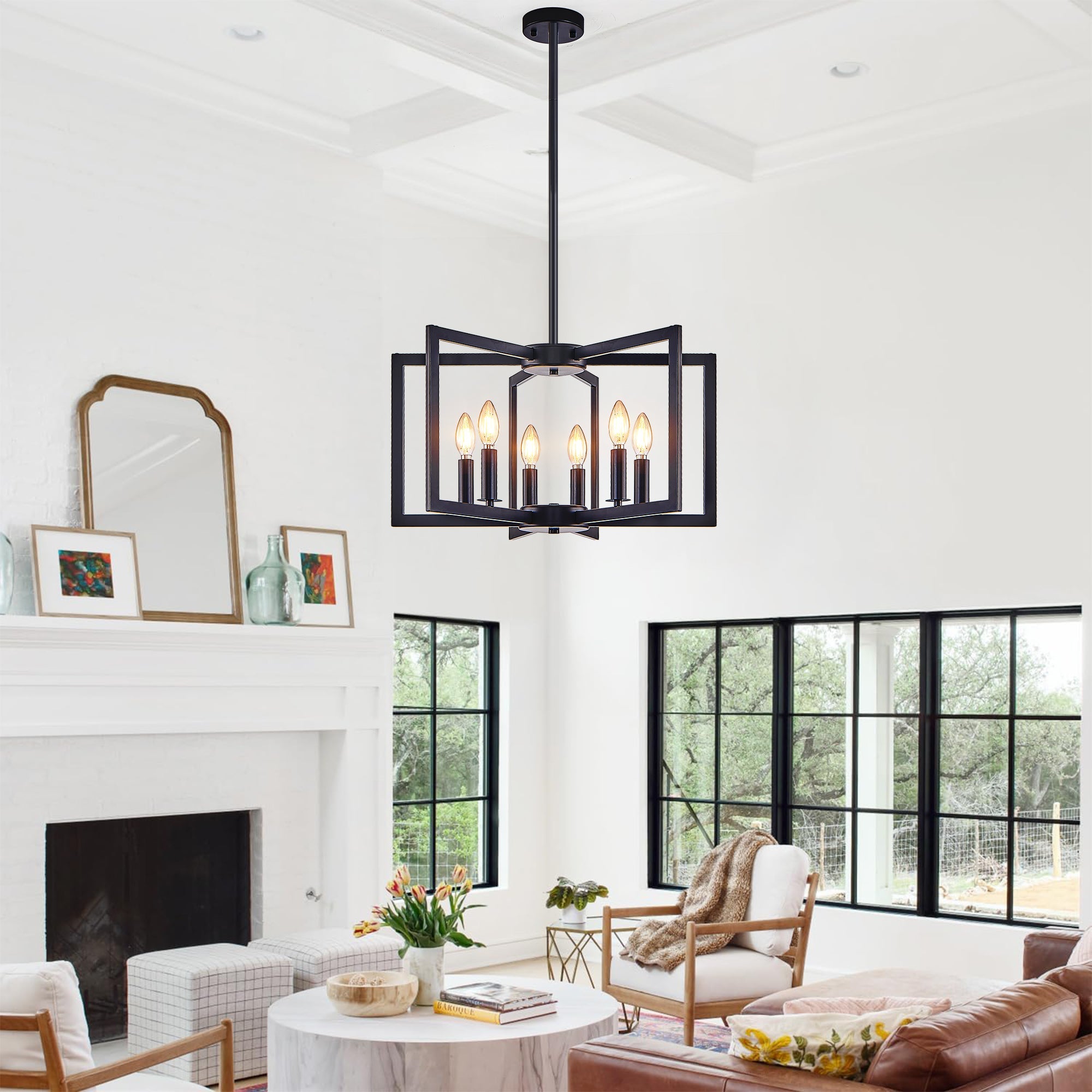 22" Modern Black Geometric Chandelier