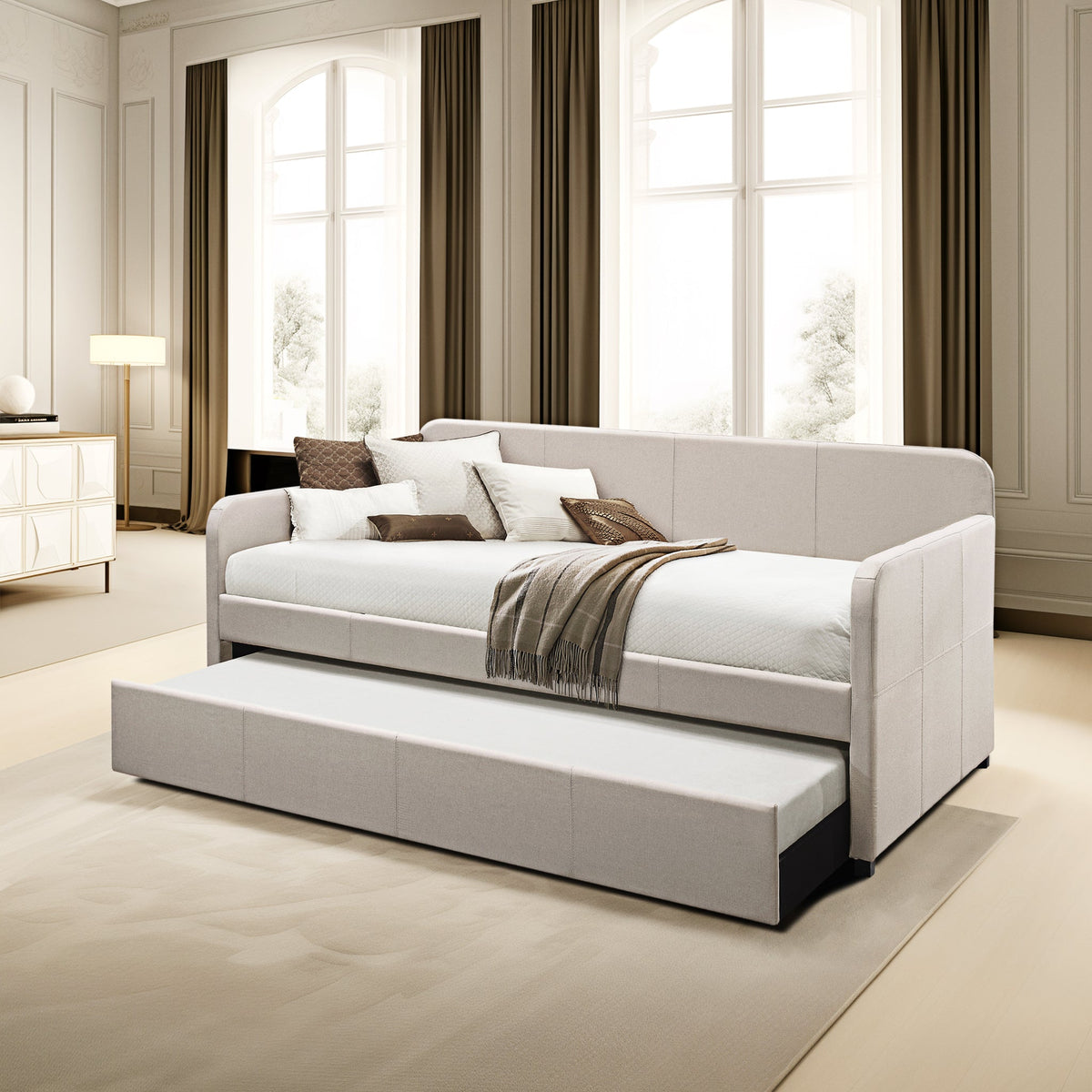 Jagger Fog Fabric Daybed With Trundle (Twin)