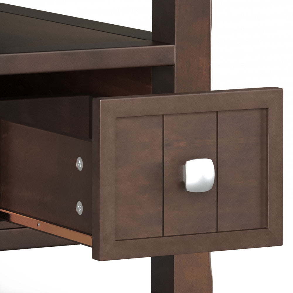 Acadian Solid Wood Narrow Side Table with Drawer in Brunette