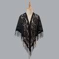 Womens Breathable Lace Triangle Shawl With Floral Design