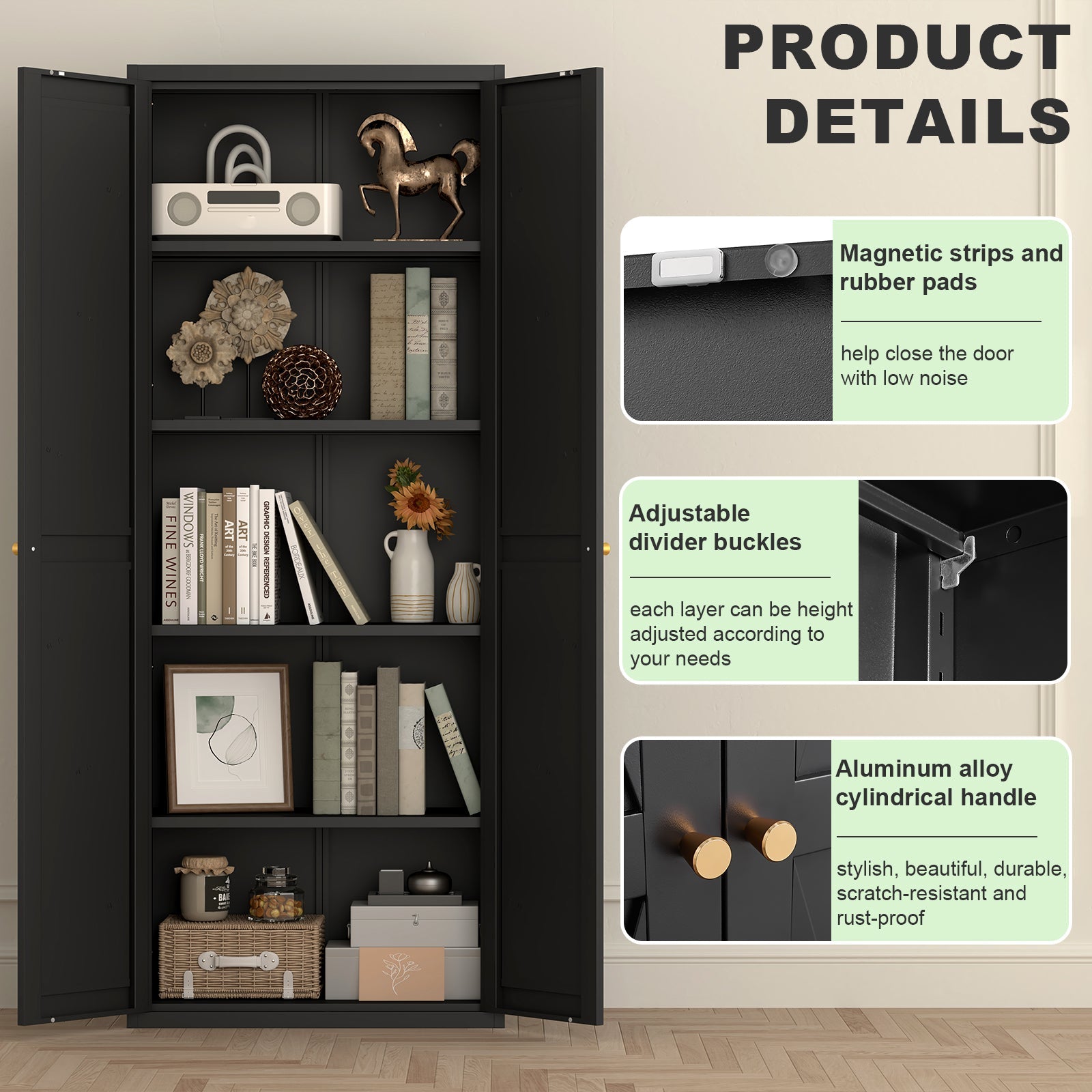 2 Doors Metal Storage Cabinet Kitchen Pantry Cabinet