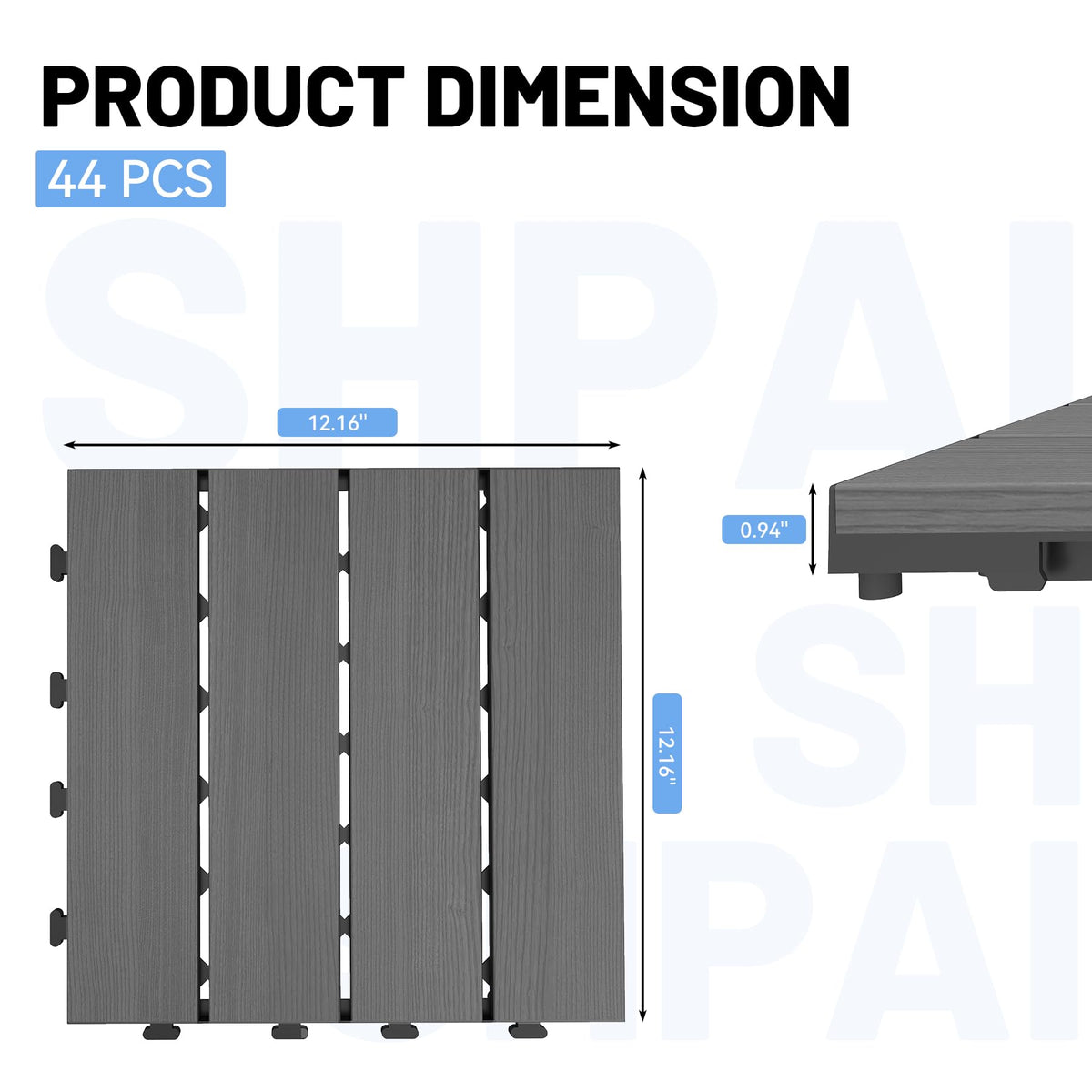 44 Pcs Interlocking Deck Tiles - HDPE Outdoor Flooring