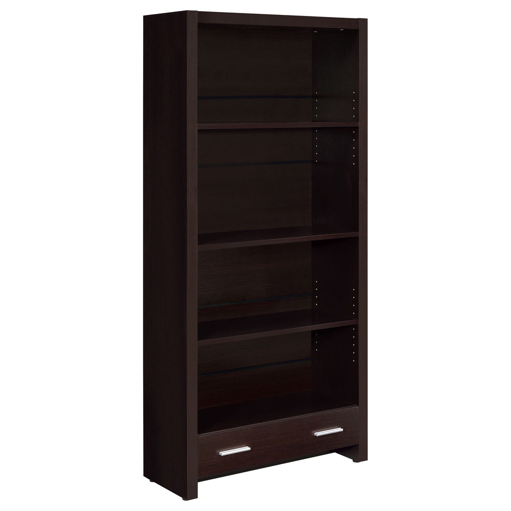 Maureen Cappuccino 5-Shelf Bookcase with Drawer