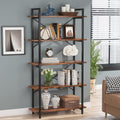 63" Tall 5-Tier Rustic Brown Industrial Bookshelf