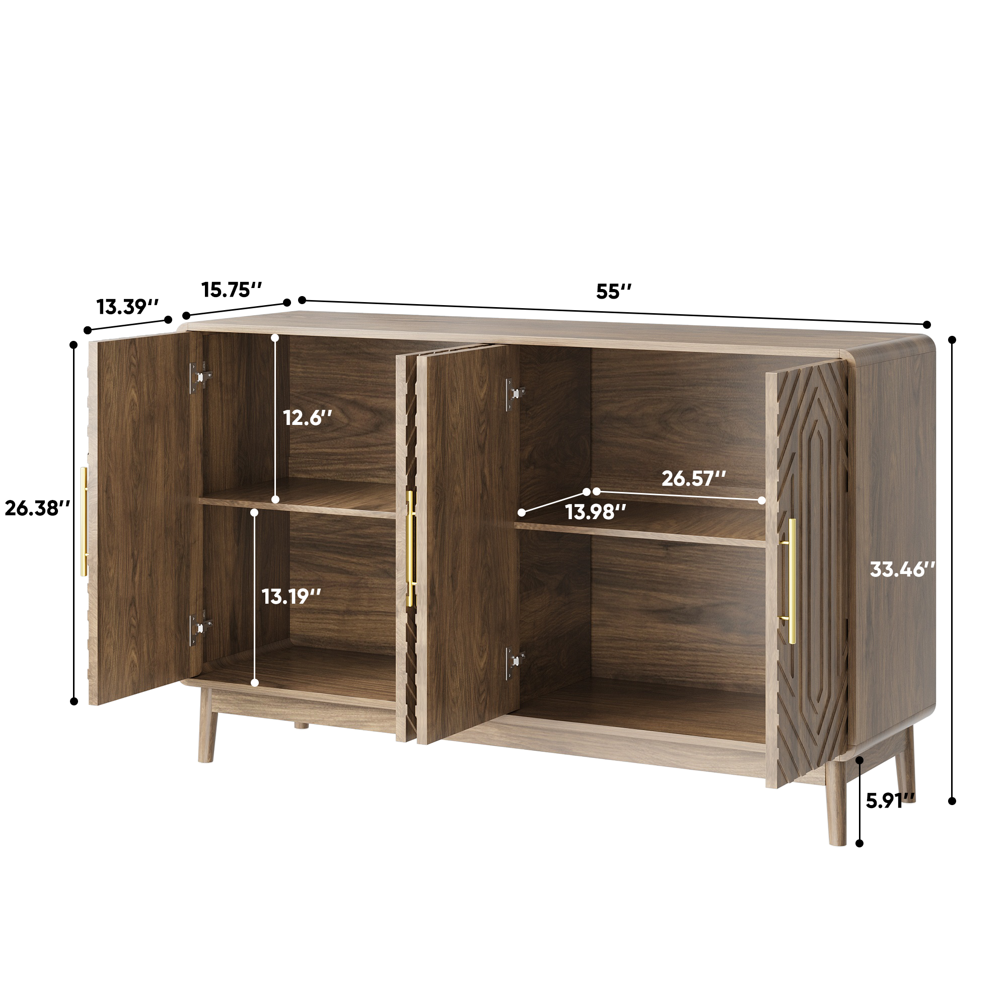 Carved 4-Door Sideboard Buffet Cabinet