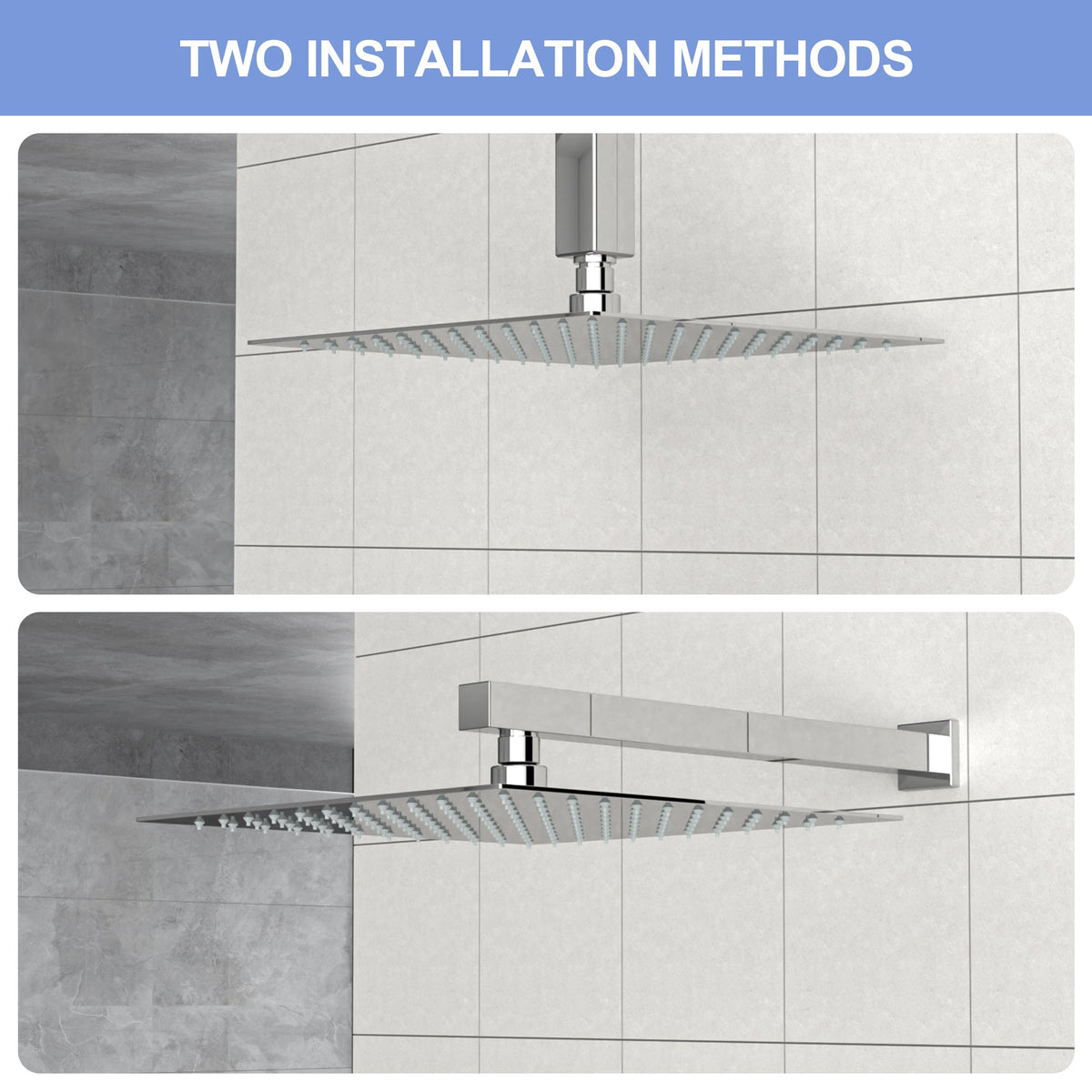 10" Square Rainfall Shower Head, Wall/Ceiling Mounted