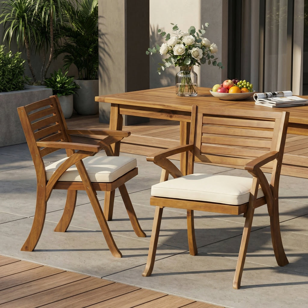 Outdoor Hermosa KD Wood Dining Chair With Cushions (Set of 2)