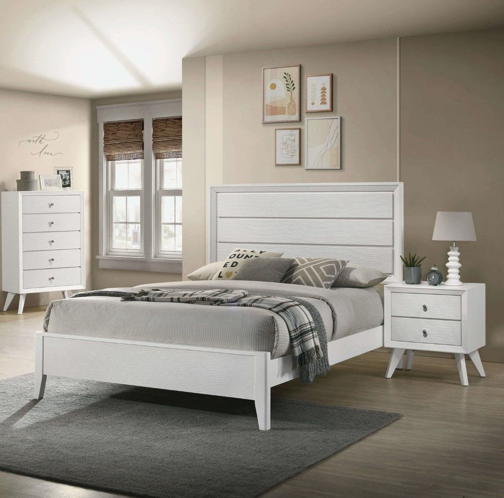 White King Size Bed 2x Nightstands Wave Texture Panel HB Bedroom Set