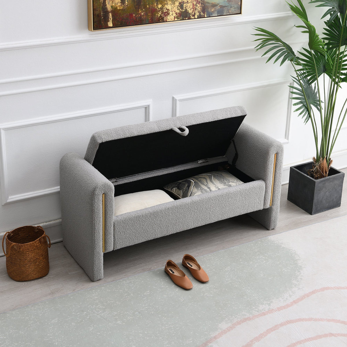 Modern Teddy Bed End Bench with Arms and Storage