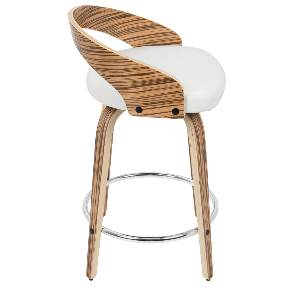 Mid-Century Modern Counter Stool with Swivel in Zebra Wood